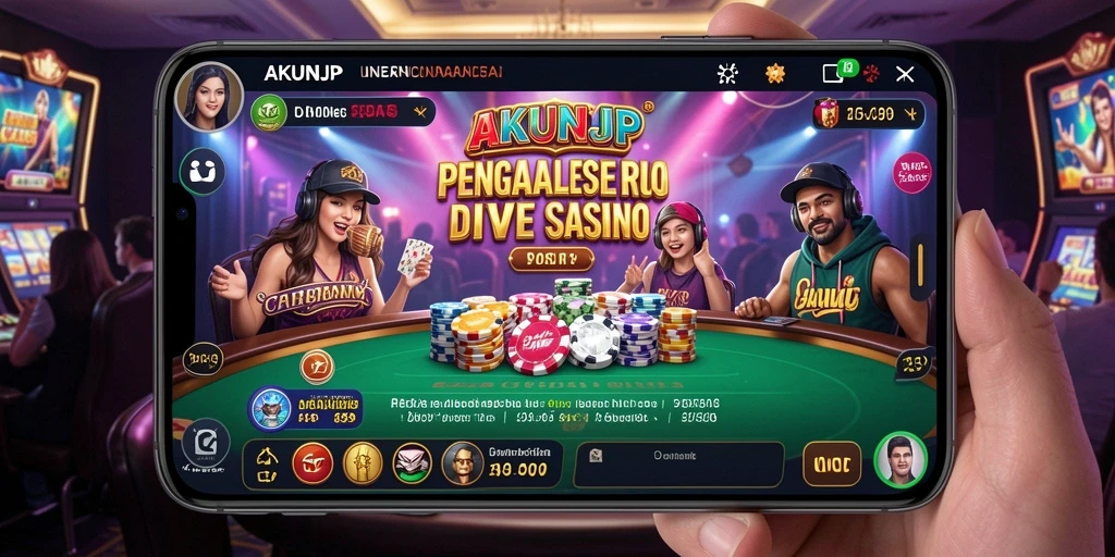 Screenshot menunjukkan dealer profesional berinteraksi dengan pemain di AKUNJP.