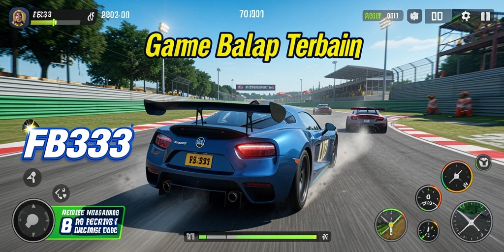 Tangkapan layar gameplay FB333 menampilkan aksi balap seru dan mobil-mobil yang memukau.
