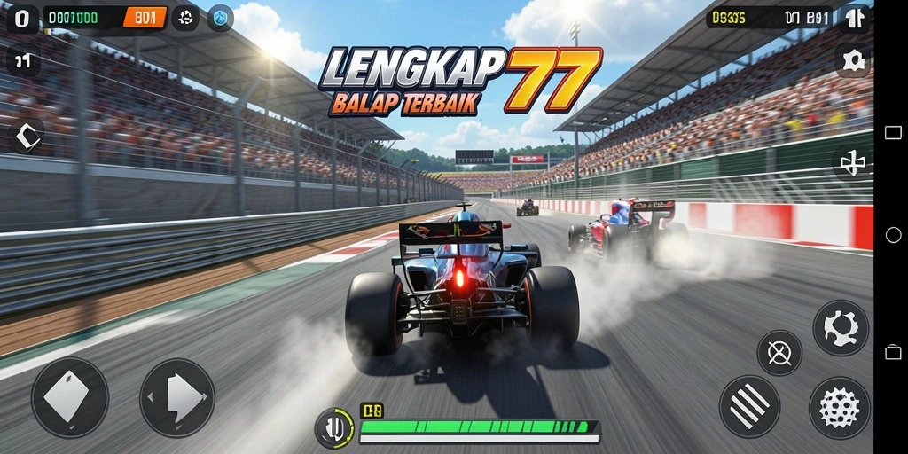 Screenshot gameplay yang menampilkan aksi balap mendebarkan.