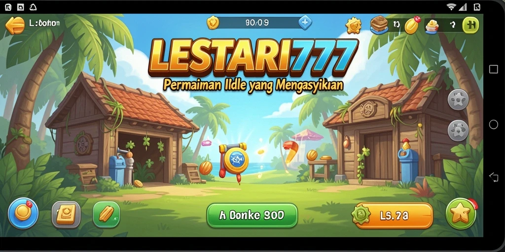 Screenshot utama LESTARI777 menunjukkan gameplay santai dengan mekanisme idle yang menarik.