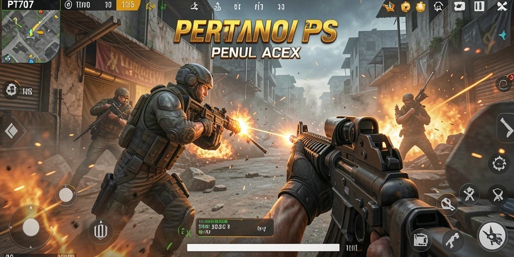 Screenshot menampilkan aksi intens dalam game FPS PT707.