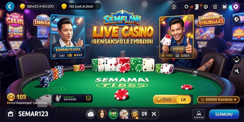 Screenshot gameplay SEMAR123 menampilkan dealer live yang profesional dan interaksi seru.